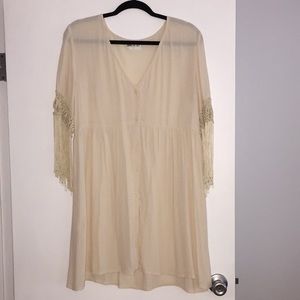 Lulus Cream Fringe Sleeve Dress Size L